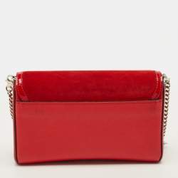 مملوكة مسبقًا حقيبة كلتش كريستيان لوبوتان روبيلو جلد أحمر وسويدي