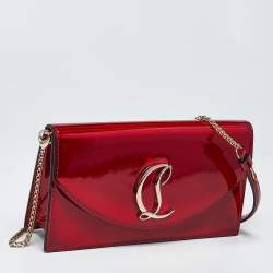Pre Owned Christian Louboutin Loubi54 Small Red Patent Leather Clutch
