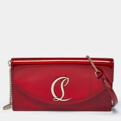 Pre Owned Christian Louboutin Loubi54 Small Red Patent Leather Clutch