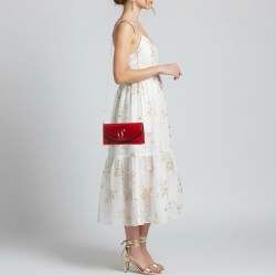 Pre Owned Christian Louboutin Loubi54 Small Red Patent Leather Clutch