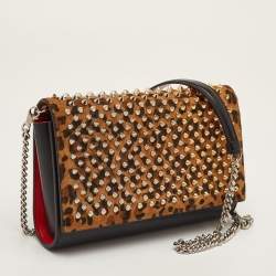 مملوكة مسبقًا Christian Louboutin Paloma Brown/Black Leopard Print Suede and Leather Chain Clutch