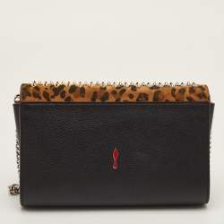 مملوكة مسبقًا Christian Louboutin Paloma Brown/Black Leopard Print Suede and Leather Chain Clutch