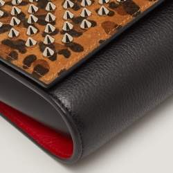 مملوكة مسبقًا Christian Louboutin Paloma Brown/Black Leopard Print Suede and Leather Chain Clutch