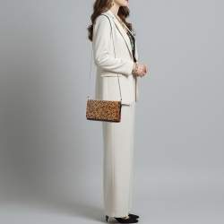 مملوكة مسبقًا Christian Louboutin Paloma Brown/Black Leopard Print Suede and Leather Chain Clutch