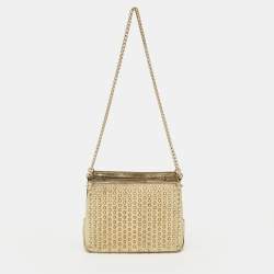 مملوكة مسبقًا حقيبة كتف كريستيان لوبوتان سلسلة تريلوبي جلد منقوشة ذهبية