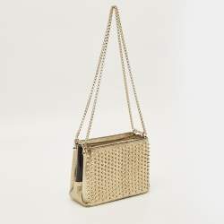 مملوكة مسبقًا حقيبة كتف كريستيان لوبوتان سلسلة تريلوبي جلد منقوشة ذهبية