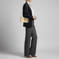 مملوكة مسبقًا حقيبة كتف كريستيان لوبوتان سلسلة تريلوبي جلد منقوشة ذهبية