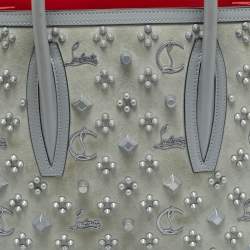 Pre Owned Christian Louboutin Paloma Spiked Medium Grey Suede and Leather Tote