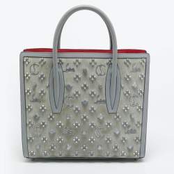 Pre Owned Christian Louboutin Paloma Spiked Medium Grey Suede and Leather Tote
