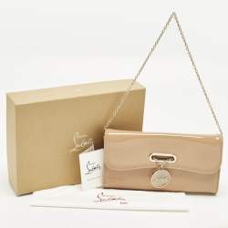 Pre Owned Christian Louboutin Riviera Beige Patent Leather Chain Clutch