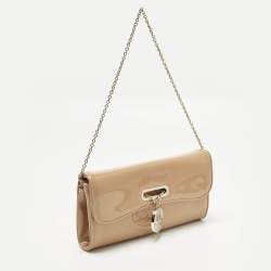 Pre Owned Christian Louboutin Riviera Beige Patent Leather Chain Clutch