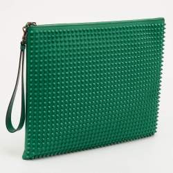 Pre Owned Christian Louboutin Green Spiked Leather Laptop Case