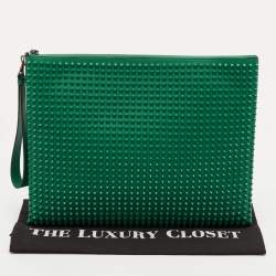Pre Owned Christian Louboutin Green Spiked Leather Laptop Case