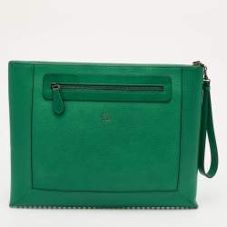 Pre Owned Christian Louboutin Green Spiked Leather Laptop Case