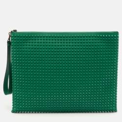 Pre Owned Christian Louboutin Green Spiked Leather Laptop Case