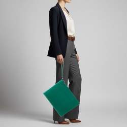 Pre Owned Christian Louboutin Green Spiked Leather Laptop Case