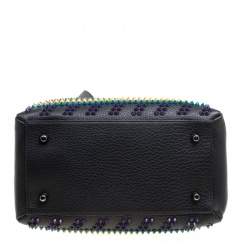 Pre Owned Christian Louboutin Black/Multicolor Leather Spike Studded Bowler Bag