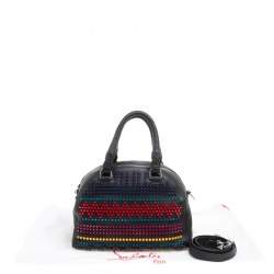 Pre Owned Christian Louboutin Black/Multicolor Leather Spike Studded Bowler Bag