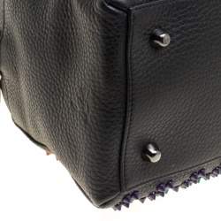 Pre Owned Christian Louboutin Black/Multicolor Leather Spike Studded Bowler Bag