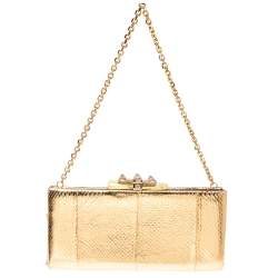 Christian Louboutin Gold Python Charity Chain Clutch