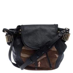 Christian Louboutin Black/Brown Leather and Calfhair Dompteuse Backpack
