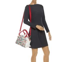 Pre Owned Christian Loboutin White/Red Leather Studded Panettone Satchel 
