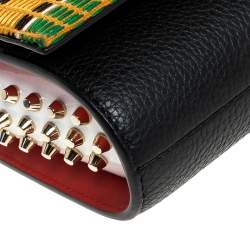 Christian Louboutin Black/Multicolor Leather and Embroidered Fabric Paloma Chain Clutch