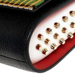 Christian Louboutin Black/Multicolor Leather and Embroidered Fabric Paloma Chain Clutch
