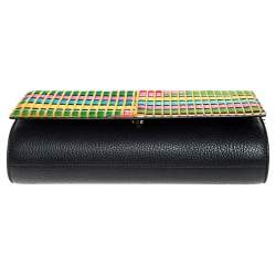 Christian Louboutin Black/Multicolor Leather and Embroidered Fabric Paloma Chain Clutch