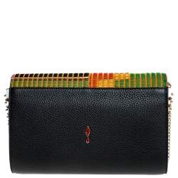 Christian Louboutin Black/Multicolor Leather and Embroidered Fabric Paloma Chain Clutch