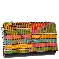 Christian Louboutin Black/Multicolor Leather and Embroidered Fabric Paloma Chain Clutch