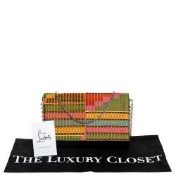 Christian Louboutin Black/Multicolor Leather and Embroidered Fabric Paloma Chain Clutch