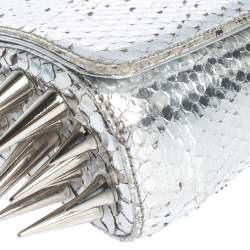 Christian Louboutin Metallic Silver Snakeskin Effect Leather Marquise Spiked Clutch
