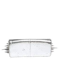 Christian Louboutin Metallic Silver Snakeskin Effect Leather Marquise Spiked Clutch