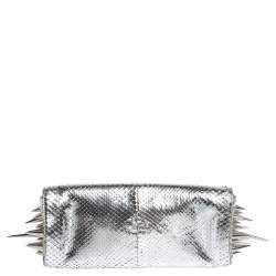 Christian Louboutin Metallic Silver Snakeskin Effect Leather Marquise Spiked Clutch