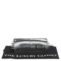 Christian Louboutin Metallic Silver Snakeskin Effect Leather Marquise Spiked Clutch