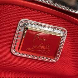 Christian Louboutin Metallic Silver Snakeskin Effect Leather Marquise Spiked Clutch