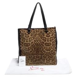 Christian Louboutin Black/Brown Leopard Print Calfhair and Leather Spike Panettone Tote