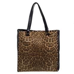 Christian Louboutin Black/Brown Leopard Print Calfhair and Leather Spike Panettone Tote