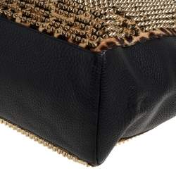Christian Louboutin Black/Brown Leopard Print Calfhair and Leather Spike Panettone Tote