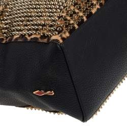 Christian Louboutin Black/Brown Leopard Print Calfhair and Leather Spike Panettone Tote