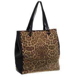Christian Louboutin Black/Brown Leopard Print Calfhair and Leather Spike Panettone Tote