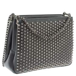 Christian Louboutin Black Leather Large Triloubi Spiked Shoulder Bag