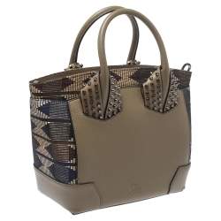 Christian Louboutin Khaki Green Leather and Dune Afridiam Fabric Small Eloise Satchel