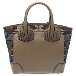 Christian Louboutin Khaki Green Leather and Dune Afridiam Fabric Small Eloise Satchel