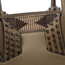 Christian Louboutin Khaki Green Leather and Dune Afridiam Fabric Small Eloise Satchel