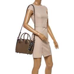 Christian Louboutin Khaki Green Leather and Dune Afridiam Fabric Small Eloise Satchel