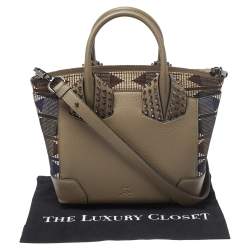 Christian Louboutin Khaki Green Leather and Dune Afridiam Fabric Small Eloise Satchel