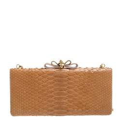 Christian Louboutin Tan Python Cleo Clutch