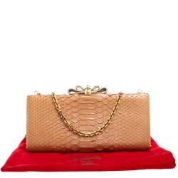 Christian Louboutin Tan Python Cleo Clutch